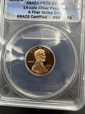 2008 S 1c Lincoln Cent Penny Proof ANACS PR70 DCAM #98