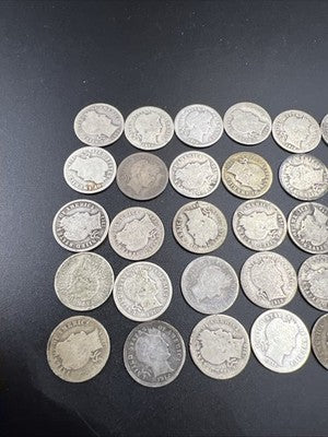 50 Coin Barber 90% Silver Dime Roll AG / G Circ Conditions SK#a