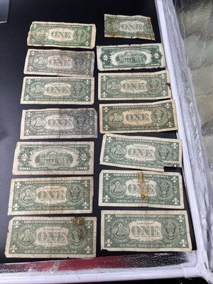 Lot of Damaged Ugly Bills USN Notes, Silver Certificates & 2 FRNS $16 F.V