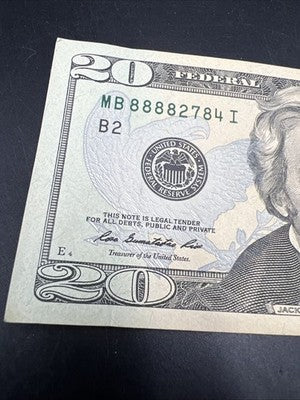 2013 $20 FRN Federal Reserve Note AU About UNC Circ Neat Serial # 88882784