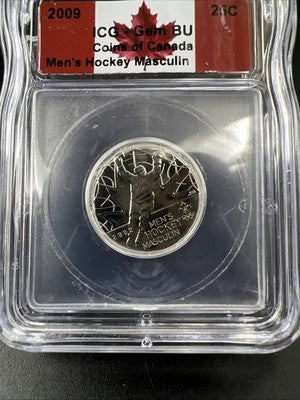 2009 25c Men's Hockey Canada Twenty Five Cents Quarter Coin ICG BU Certified