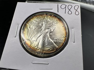 1988 1 Oz ASE American Silver Eagle Coin Gem BU UNC Halo Toning Toner SK#a