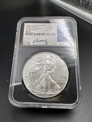 2020 S Emergency Production 1 Oz American Silver Eagle Moy Signature NGC MS70 #1
