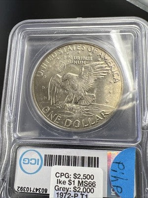 1972 P $1 Ike Eisenhower Clad Copper Nickel Dollar Coin ICG MS66 #92