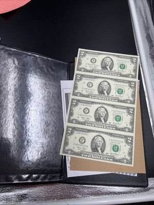 4 Note Souvenir Sheet 2003 US $2 Two Dollar FRN Federal Reserve Notes in Book #D