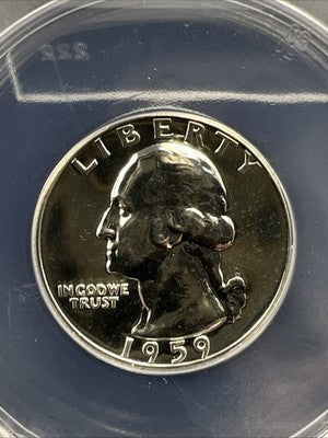 1959 25c Washington 90% Silver Proof Quarter Coin PF66 ANACS #60