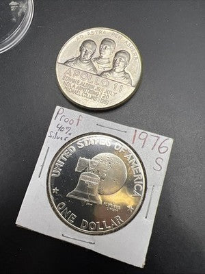 Appollo Collector's Set 1969 CU-NI Appollo 11 Medal & 1976 $1 40% Silver Ike $1