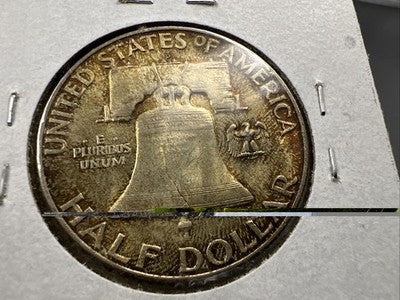 1950 D Franklin Half Dollar Silver Coin Choice AU About UNC Nice Amber Toning
