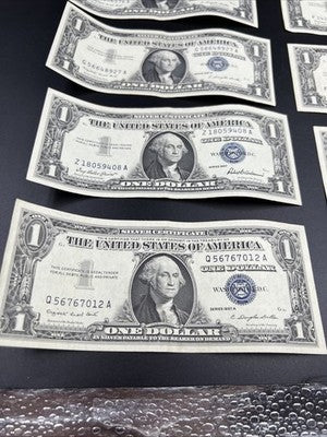 Lot of 10 1957 $1 Dollar Silver Certificate Blue Seal Notes Very Fine VF Circ #2