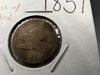 1857 1c Flying Eagle 1c FS-402 Clashed with Seated Half Variety VG Very Good