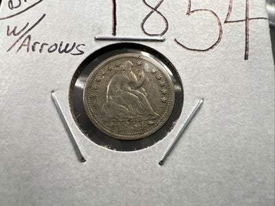 1854 With Arrows 5c Seated Liberty Silver Half Dime VF Very Fine Circ