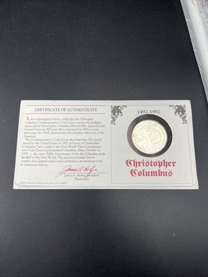 1992 D Christopher Columbus 90% Silver Dollar Coin in FDOI Stamp Pack