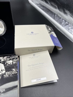 2022 United Kingdom Queen Elizabeth's Reign Proof 5 Pounds Silver Coin w Box COA
