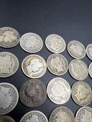50 Coin Barber 90% Silver Dime Roll Full Rim Good Circ Conditions SK#g