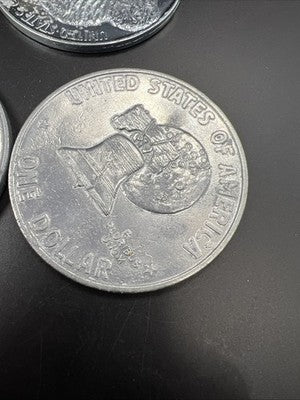 Lot of 4 Used Large 3 Inch Novelty Pewter Coin/Coaster/Paperweight Kennedy Ike +