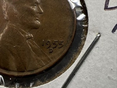 1955 D/D 1c Lincoln Wheat Cent Penny RPM Repunched mint mark VF Circ