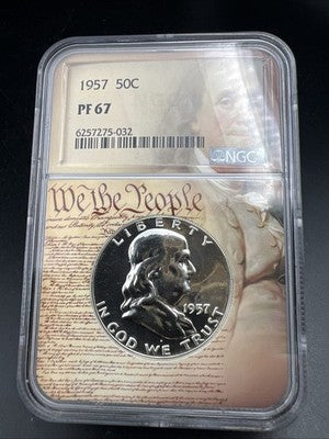 1957 Franklin Silver Half Dollar Coin PF67 NGC Independence Holder Gem Proof