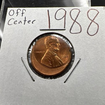 1988 1c Lincoln Memorial Cent Penny 25% Off Center BU UNC SKU#AQ