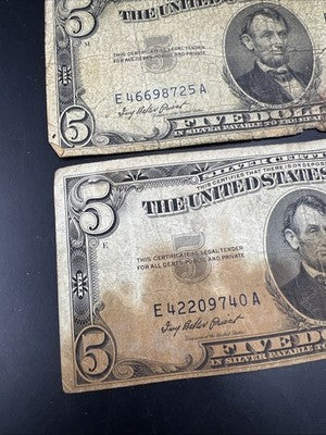 $5 Bill Collector's Lot 2 1963 $5 USN & 2 1953 $5 Silver Certificates Very Circ