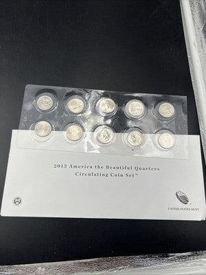 2013 P & D US Mint America the Beautiful Uncirculated 10 Coin ATB BU Quarter Set