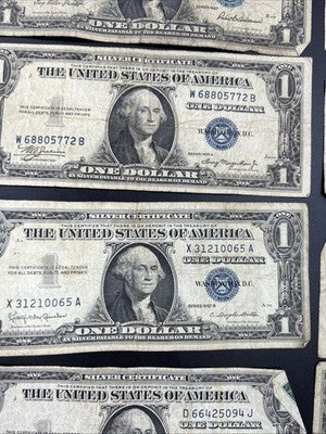 Lot of 10 VERY CIRC 1957 1935 $1 Dollar Silver Certificate Blue Seal Notes #94