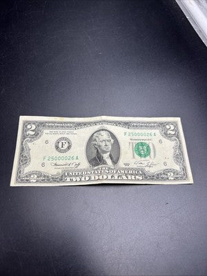 1976 $2 Bicentennial Federal Reserve Note VF Semi Radar Serial #25000026
