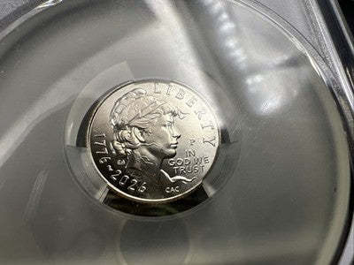 1776 - 2026 P 10c Emerging Liberty Dime Coin CAC MS62 Patriotic Holder