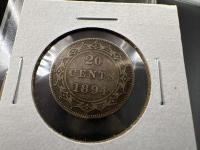 1894 Newfoundland Canada 20c Twenty Cents Silver Coin CH AG About Good / G