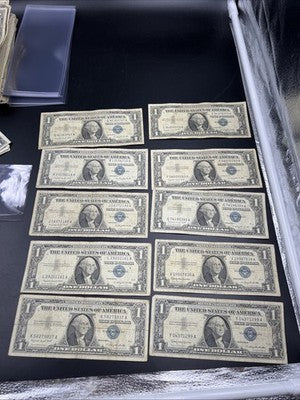 Lot of 10 1957 $1 One Dollar Silver Certificate Blue Seal Notes G / VG #937