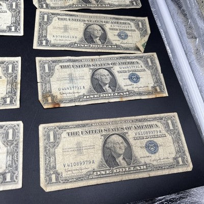 Lot of 7 1935 1957 $1 One Dollar Blue Seal Silver Certificates Very Circulated 7