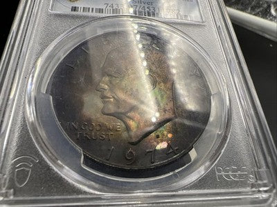 1974 S $1 Ike Eisenhower Silver Dollar Coin Neat Toning Toner PCGS UNC Details