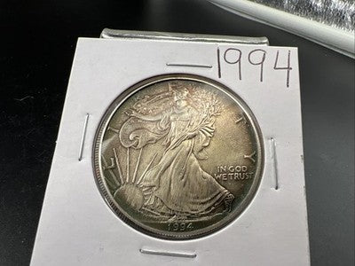 1994 1 Oz ASE American Silver Eagle Coin BU UNC Neat Toning Toner