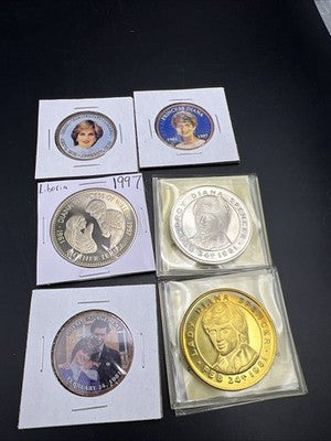 Princess Diana Collector's Set Colorized Coins Medals and CU-NI Liberia $5