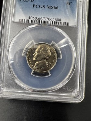1953 D 5c Jefferson Nickel Coin PCGS MS66 Gem BU Certified #608