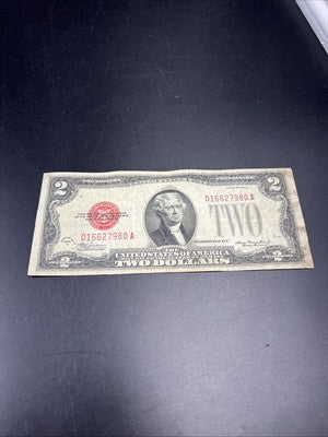 1928 D $2 USN United States Note Red Seal Bill Choice VG Very Good Circ #980