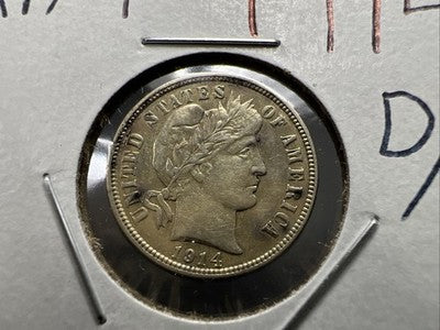 1914 D/D Barber Silver Dime Coin CH XF / AU Circ RPM Variety