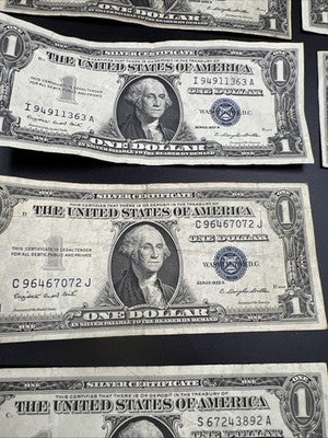 Lot of 10 1957 / 1935 $1 One Dollar Silver Certificate Blue Seal Notes VG + #892
