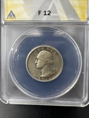 1932 S 25c Washington Silver Quarter Coin ANACS F12 Fine Key Date #702
