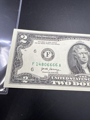 2017 A $2 FRN Federal Reserve Note CH UNC Neat Serial #14806666