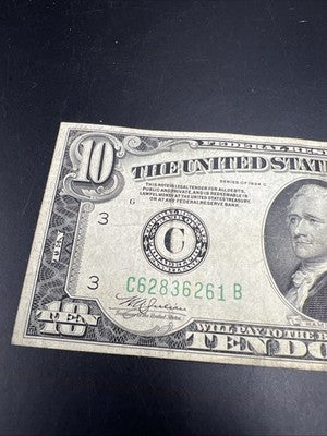 1934 A $10 FRN Ten Dollars Federal Reserve Note Fine Circ #61