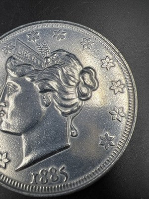Large 3 Inch Novelty Pewter Coin/Coaster/Paperweight 1885 Liberty V Nickel