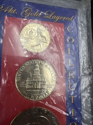 4 Coin Copper Nickel Bicentennial Proof Set 1976 25c 50c $1 & Colorized QTR #A