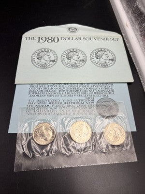 1980 P D S Susan B Anthony Complete Dollar Souvenir Set with Blue Envelope