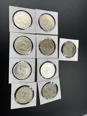 Lot of 9 Mexico 10% Silver Peso Jose Morelos Coins Circulated