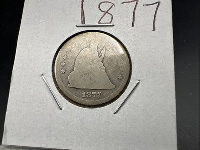 1877 P 25c Liberty Seated Quarter Coin AG About Good Very Circ