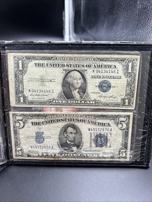Silver Certificate Collector's Lot 1935 $1 1934 $5 US Circ Notes in Used Folder