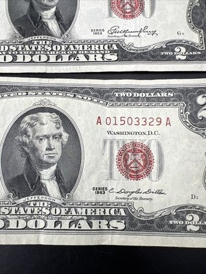 Lot of 4 1953 1963 $2 USN United States Red Seal Notes VF Very Fine #329