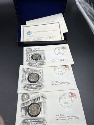 3 Coin FDOI Set 1979 P D S SBA Susan B Anthony BU UNC Dollar Coins