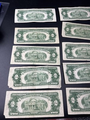 Lot of 10 1953 $2 USN Red Seal Legal Tender Bills VG Very Good + Circ #966