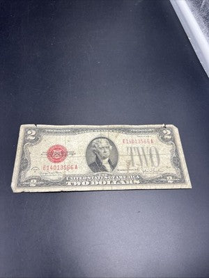 1928 G $2 Two Dollar Legal Tender United States Red Seal Note Very Circ #366